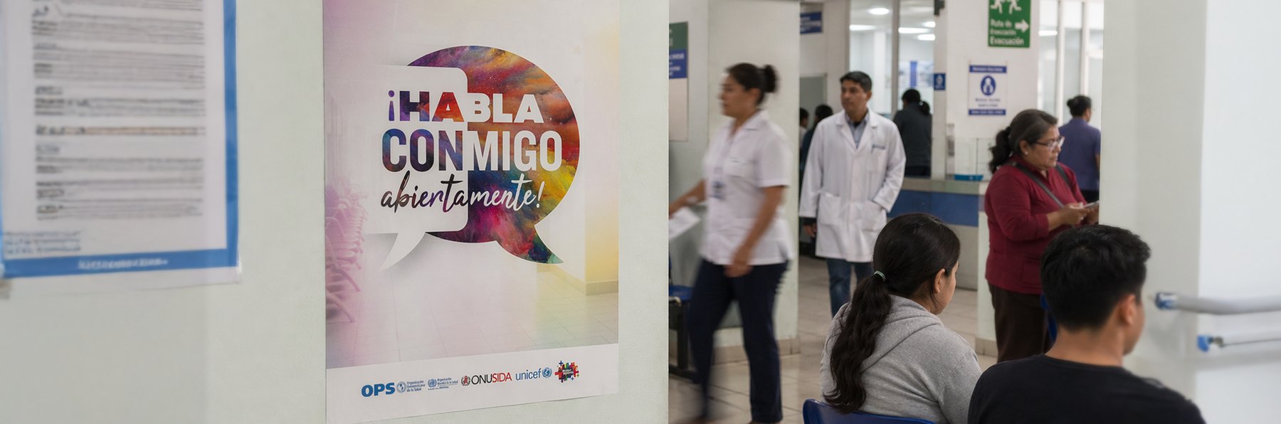 A Talk To Me Openly poster in a healthcare waiting room