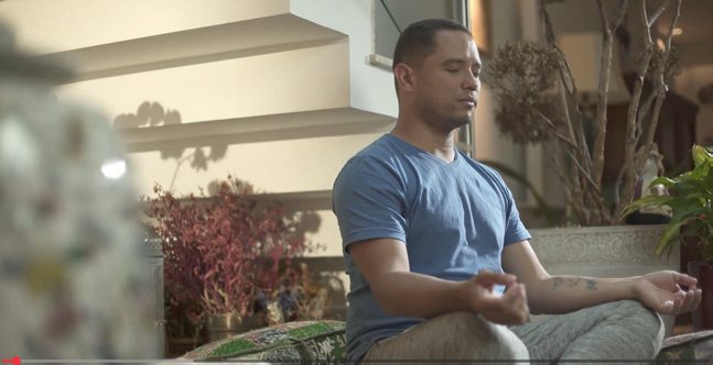 A participant answering a question at home